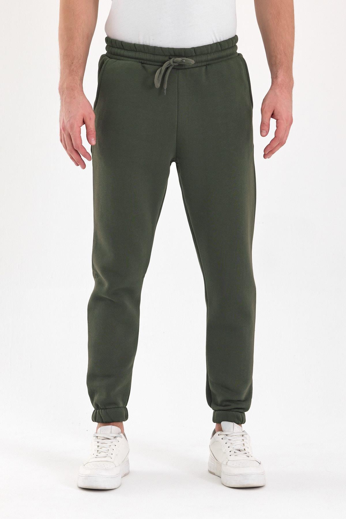 FİHA/9532-UNISEX COMPACT PENYE ŞARDONLU 3 İPLİK EŞOFMAN ALT - HAKİ