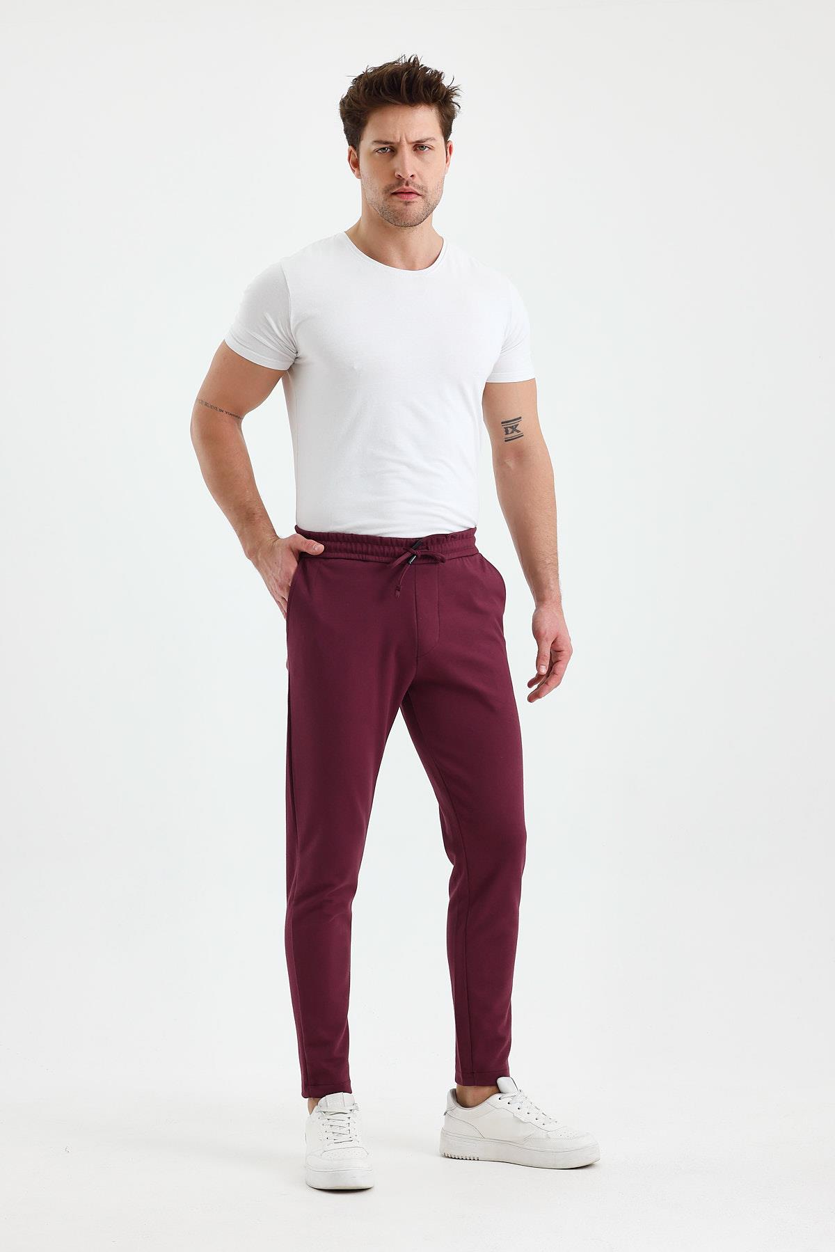 FİHA/9535-ERKEK DÜZ PAÇA JOGGER PANTOLON - MAUVE WINE