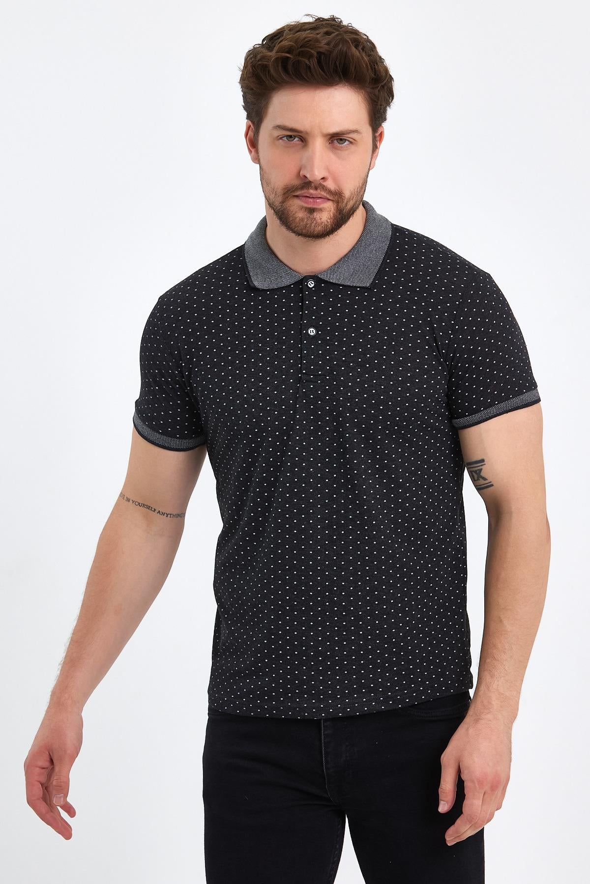 FİHA/DİVRİN-8889-ERKEK- DESENLİ POLO YAKA T-SHIRT - ANTRASİT