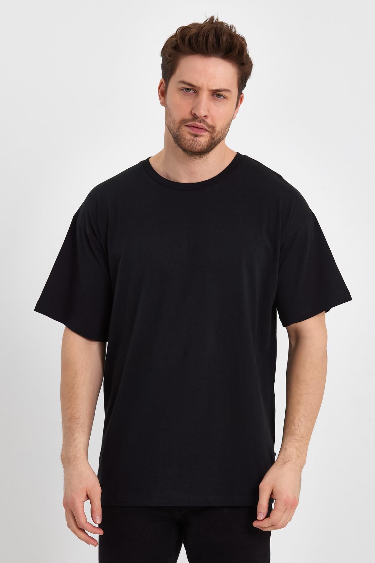 FİHA/GAGİLİÇ-9030 ERKEK OVERSIZE SIFIR YAKA KOMPAK T-SHIRT - SİYAH 