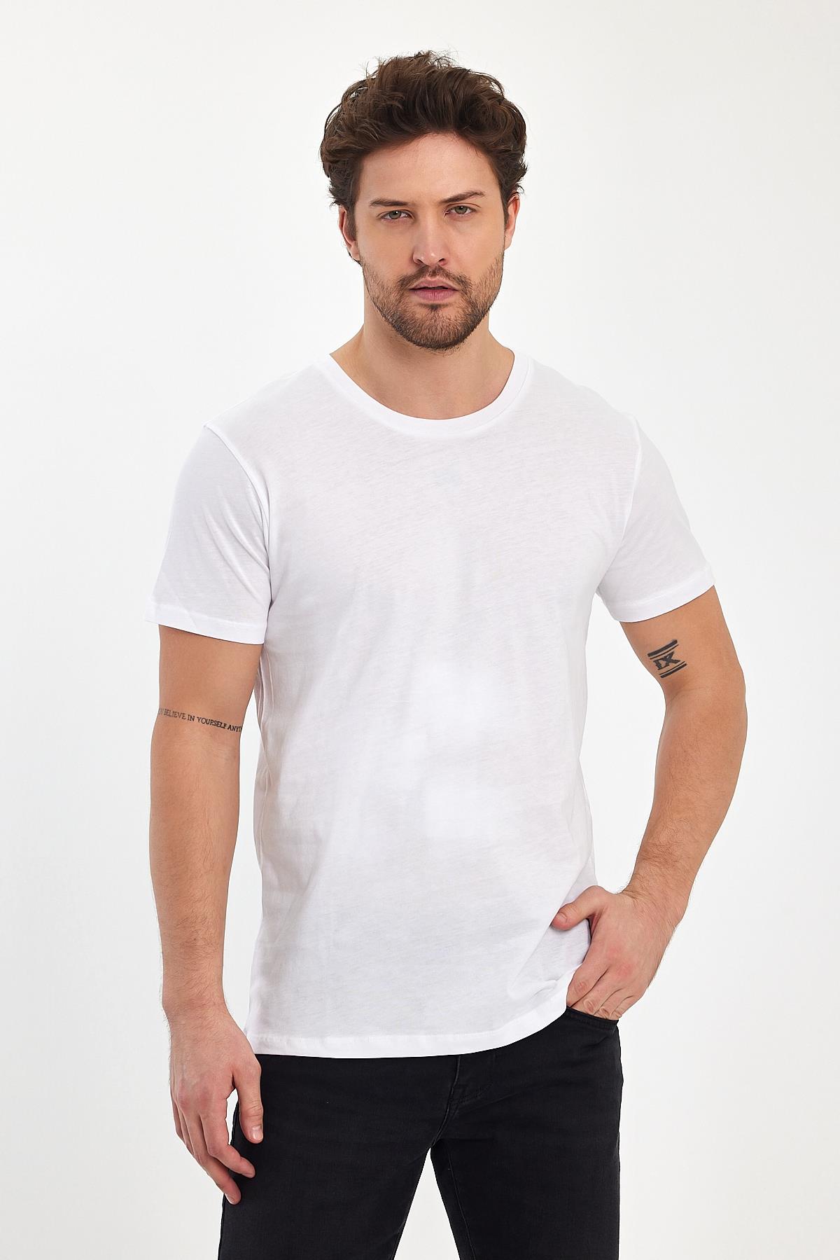 FİHA/GAP-7010 ERKEK KOMPAK SIFIR YAKA T-SHIRT - BEYAZ 