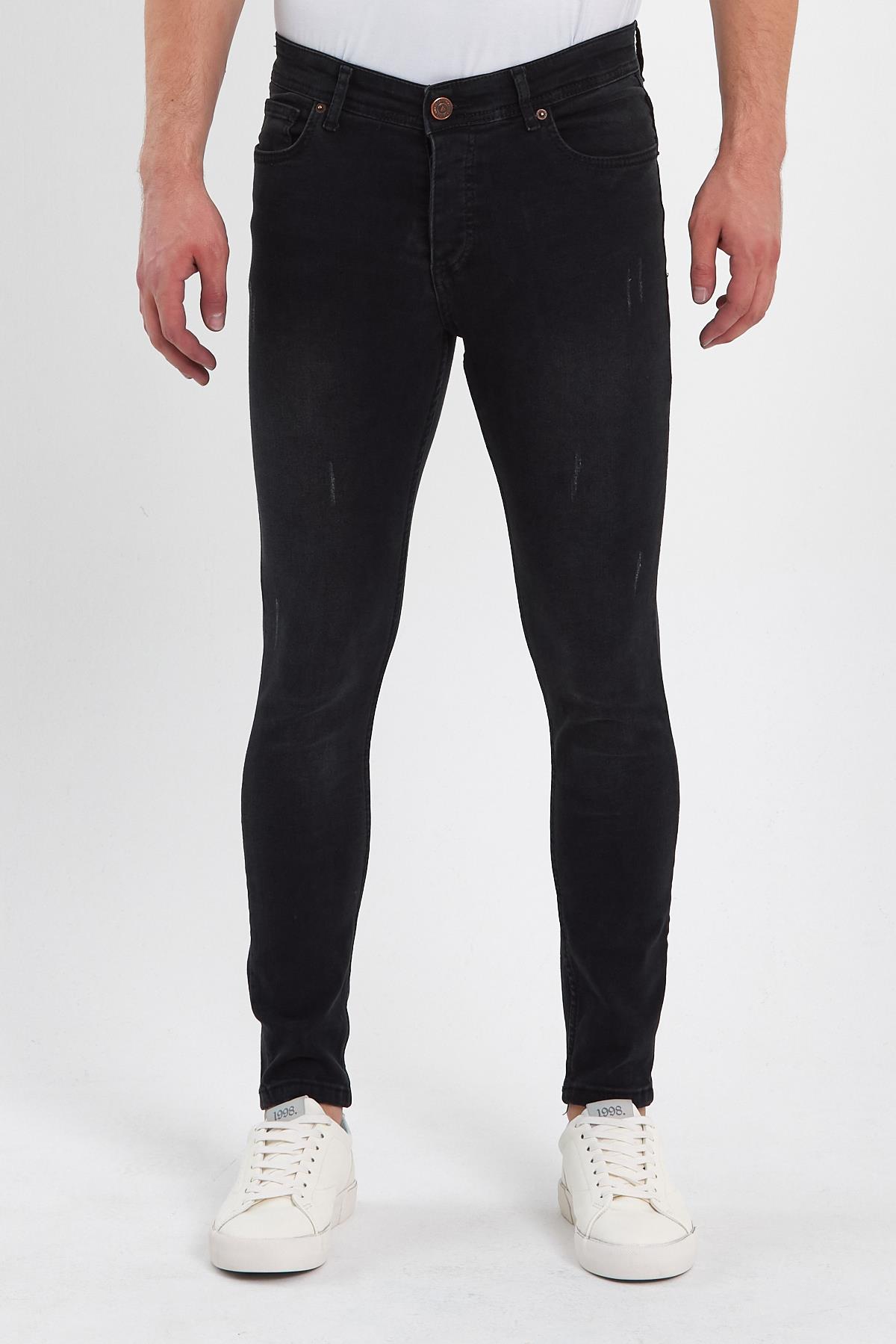 FİHA/GOYA-8859 ERKEK DÜĞMELİ TAŞLI TIRNAKLI SKİNNY JEANS - ANTRASİT 