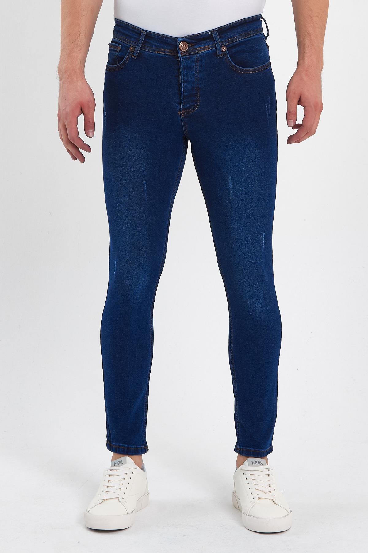 FİHA/GOYA-8859 ERKEK DÜĞMELİ TAŞLI TIRNAKLI SKİNNY JEANS - KOYU MAVİ 