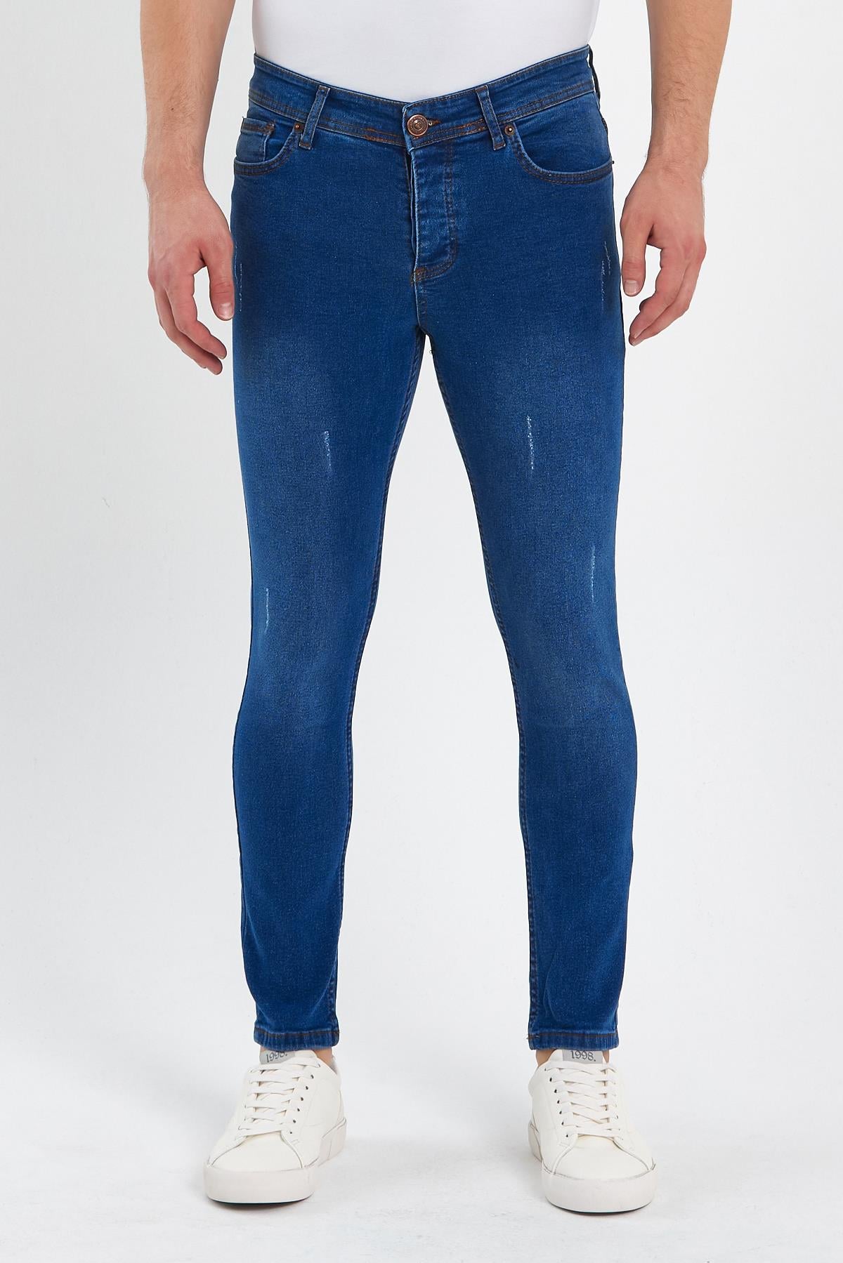 FİHA/GOYA-8859 ERKEK DÜĞMELİ TAŞLI TIRNAKLI SKİNNY JEANS - MAVİ
