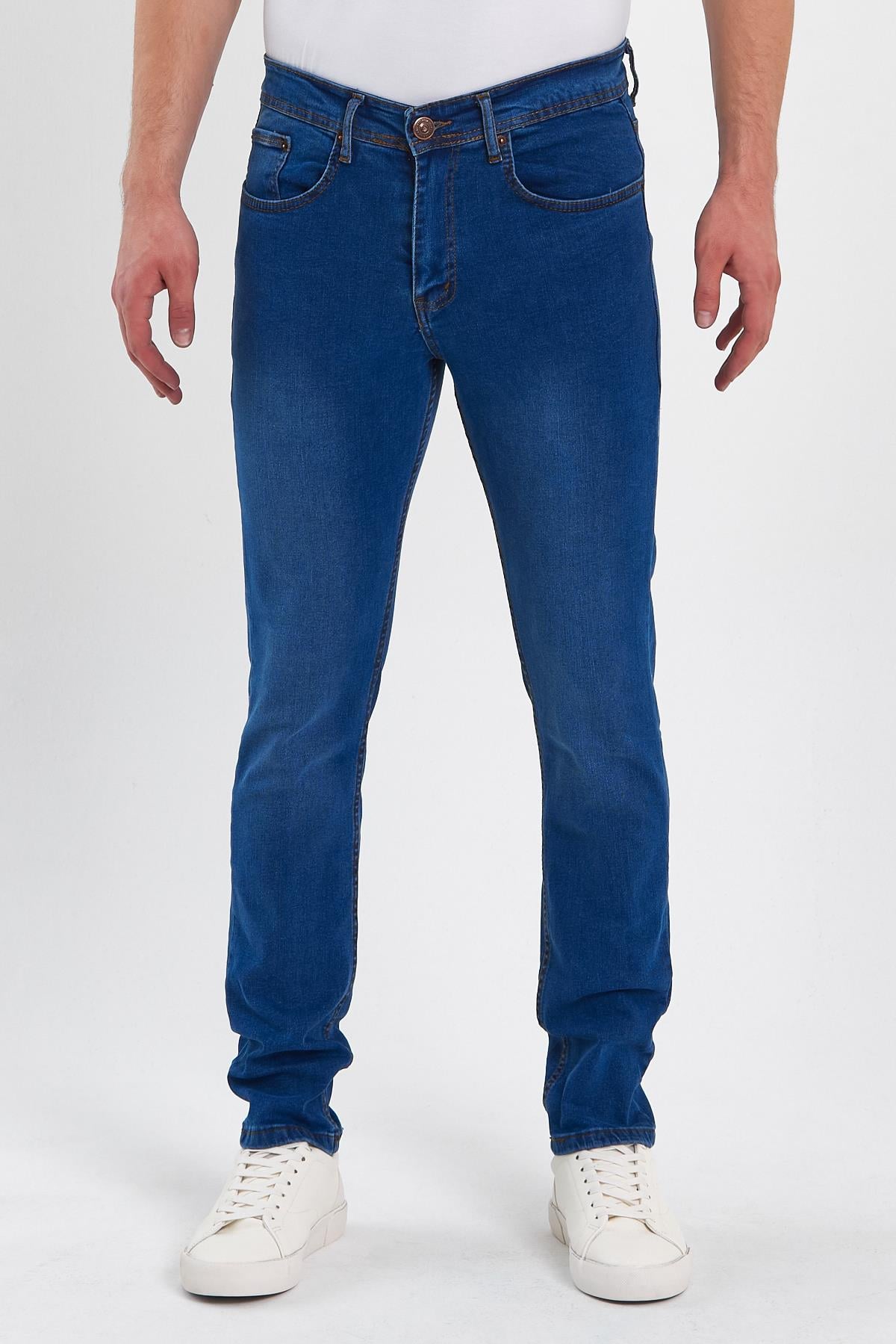 FİHA/IRGAG-8063 ERKEK FERMUARLI TAŞLI  SLİM FİT JEANS - KOYU MAVİ TAŞLI