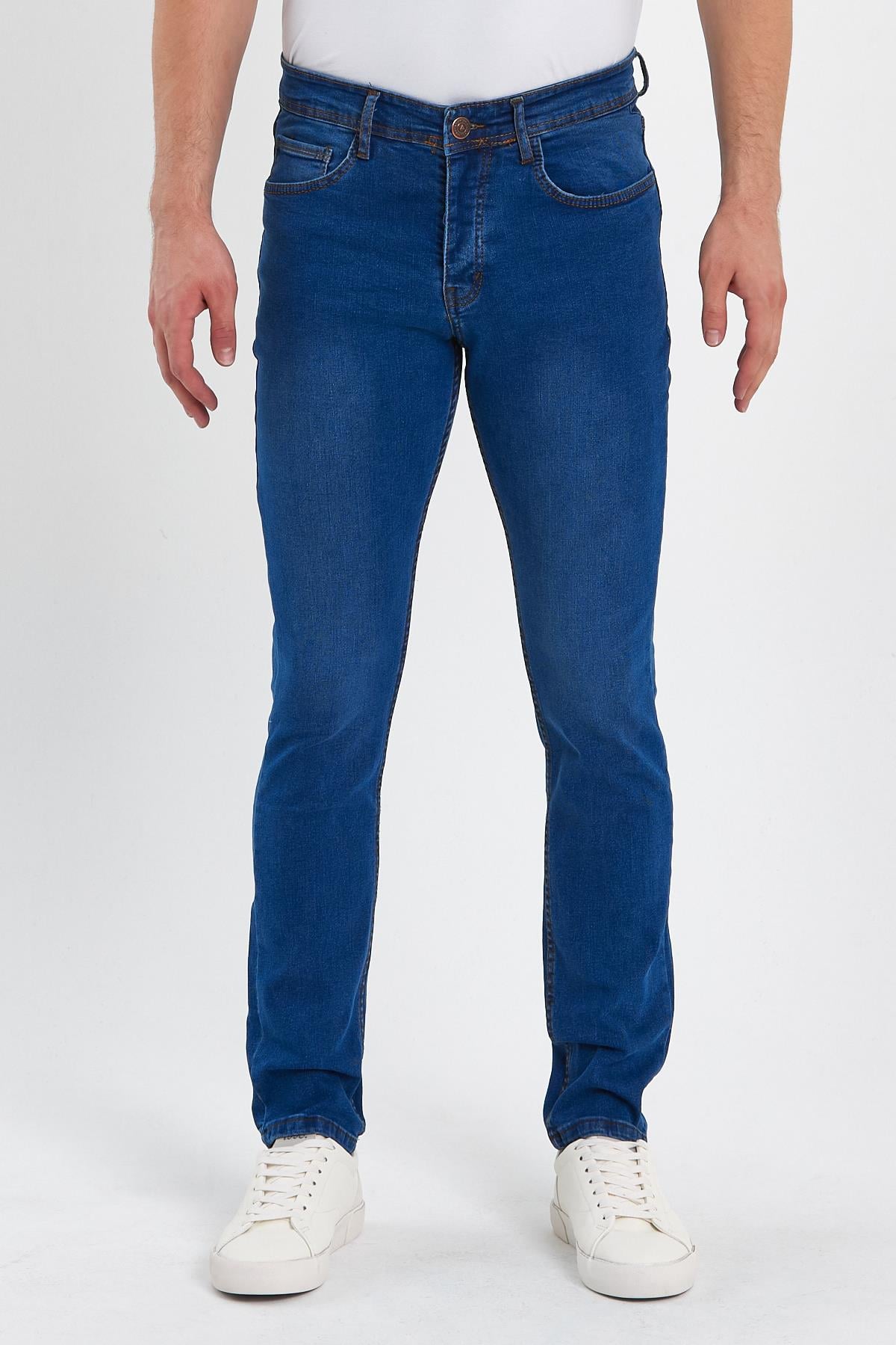FİHA/IRGAG-8063 ERKEK FERMUARLI TAŞLI SLİM FİT JEANS - MAVİ TAŞLI 