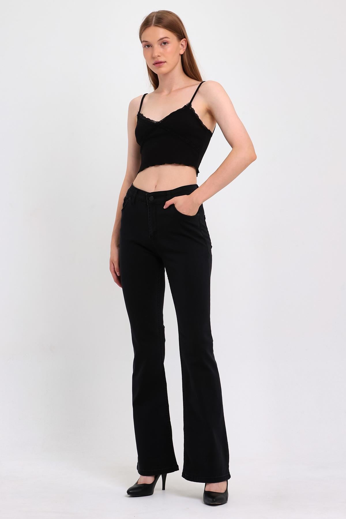 FİHA/LOMYA-4348 KADIN İSPANYOL PAÇA  JEANS - ANTRASİT