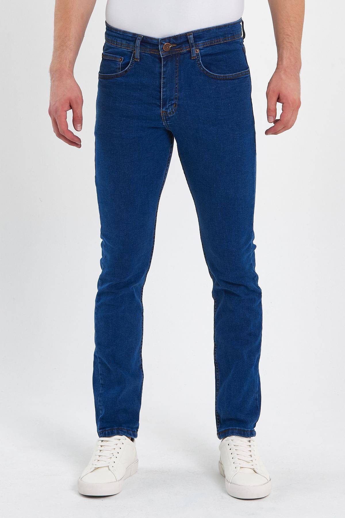 FİHA/MAŞRABA-8064 ERKEK FERMUARLI DÜZ SLİM FİT JEANS - MAVİ