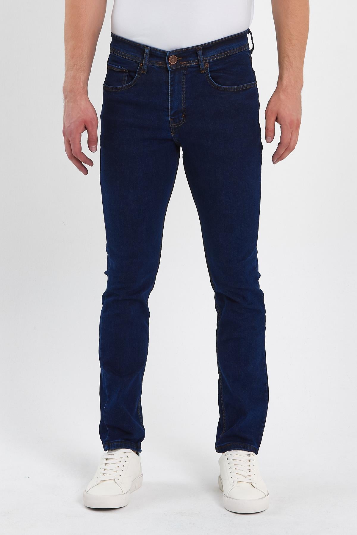 FİHA/MAŞRABA-8064 ERKEK FERMUARLI DÜZ SLİM FİT JEANS - KOYU MAVİ