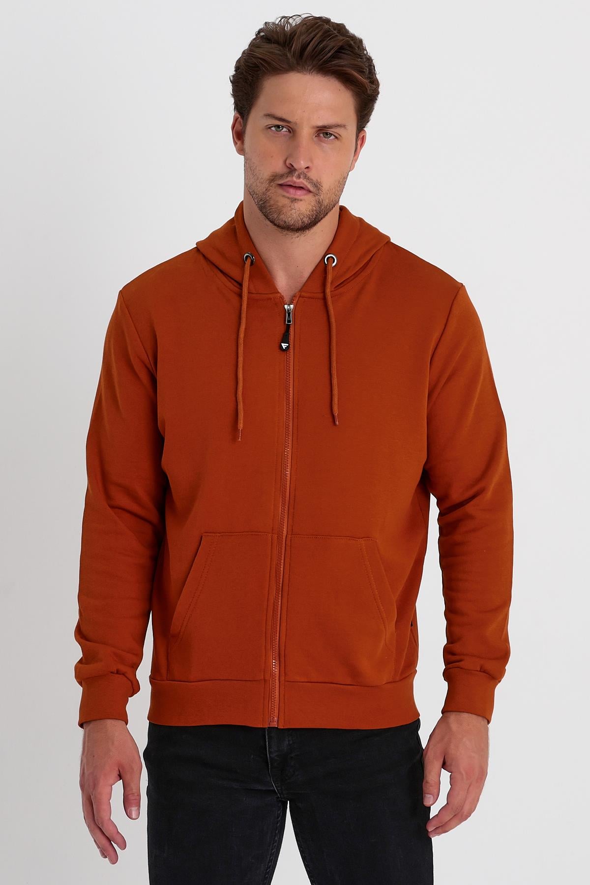 FİHA/NİRE-8124 ERKEK FERMUARLI KAPŞ.KANGURU CEPLİ SWEAT - KAHVE