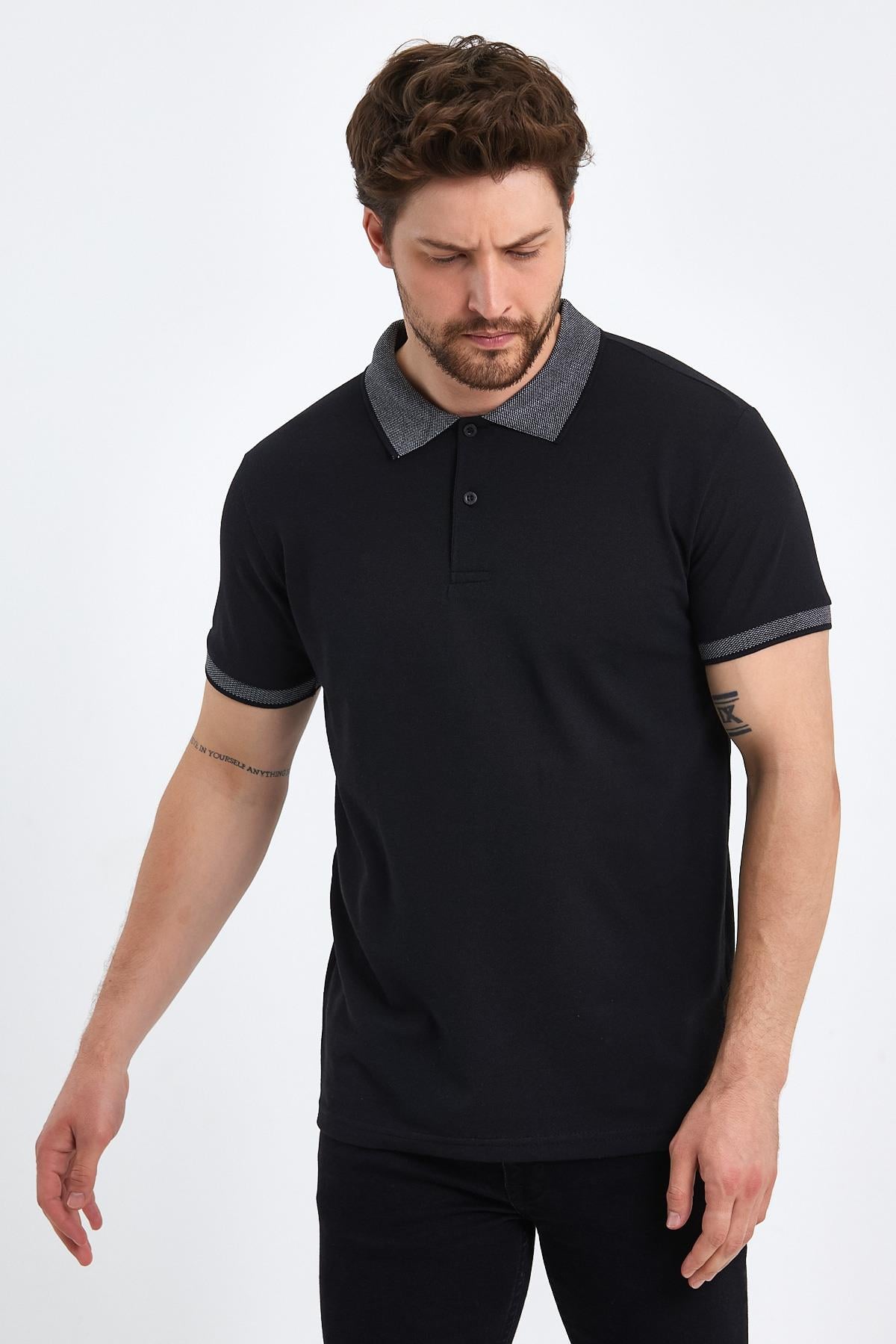 FİHA/OBUZ-8896-ERKEK POLO YAKA T-SHIRT - SİYAH 