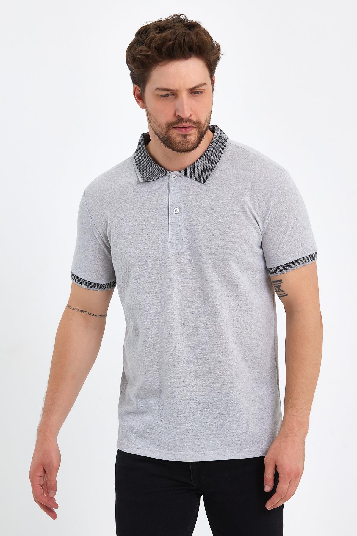 FİHA/OBUZ-8896-ERKEK POLO YAKA T-SHIRT - GRİ MELAJ 