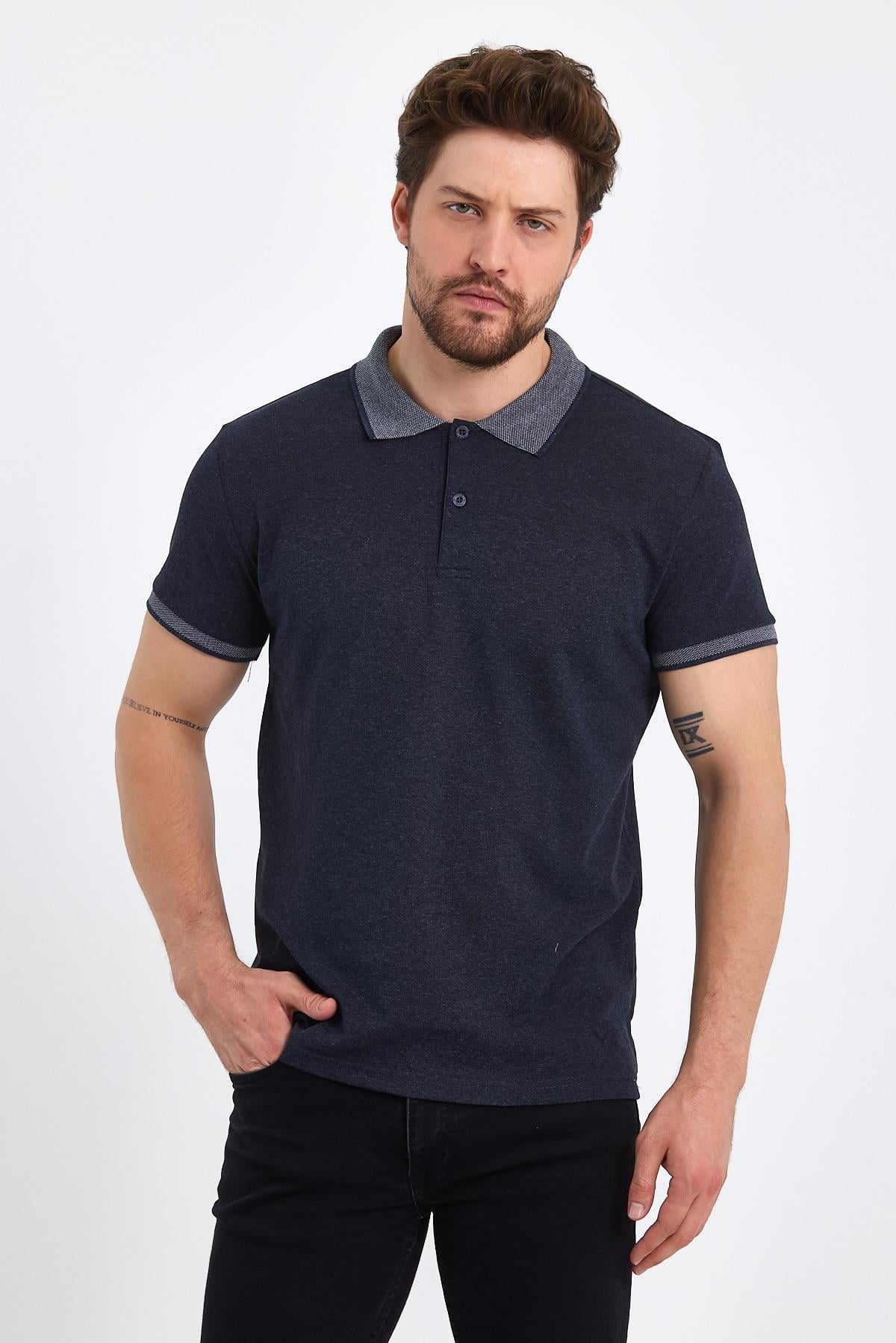FİHA/OBUZ-8896-ERKEK POLO YAKA T-SHIRT - İNDİGO