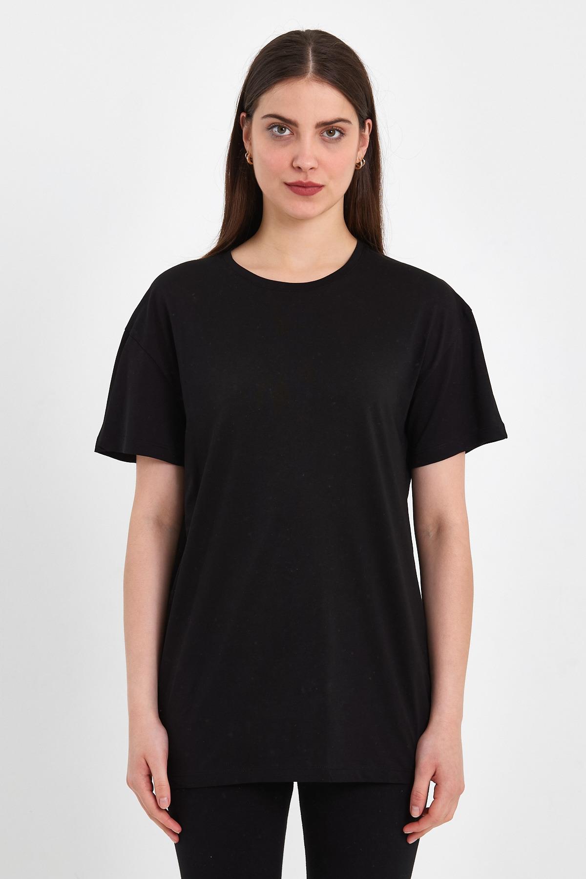 FİHA/PALDIR-3009. KADIN OVERSIZE T-SHIRT - SİYAH 