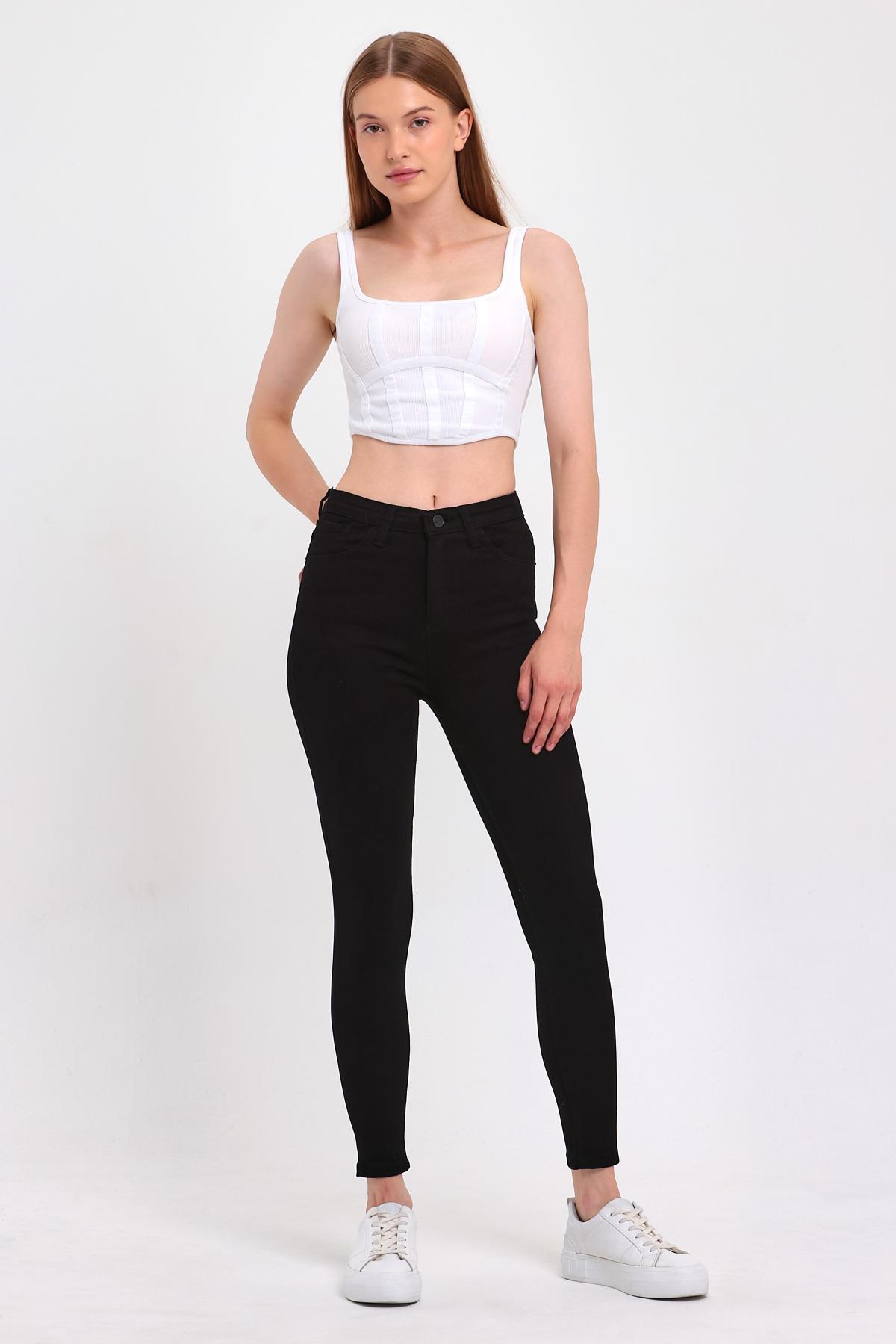 FİHA/PARILTI-4341 KADIN DÜZ JEANS - SİYAH