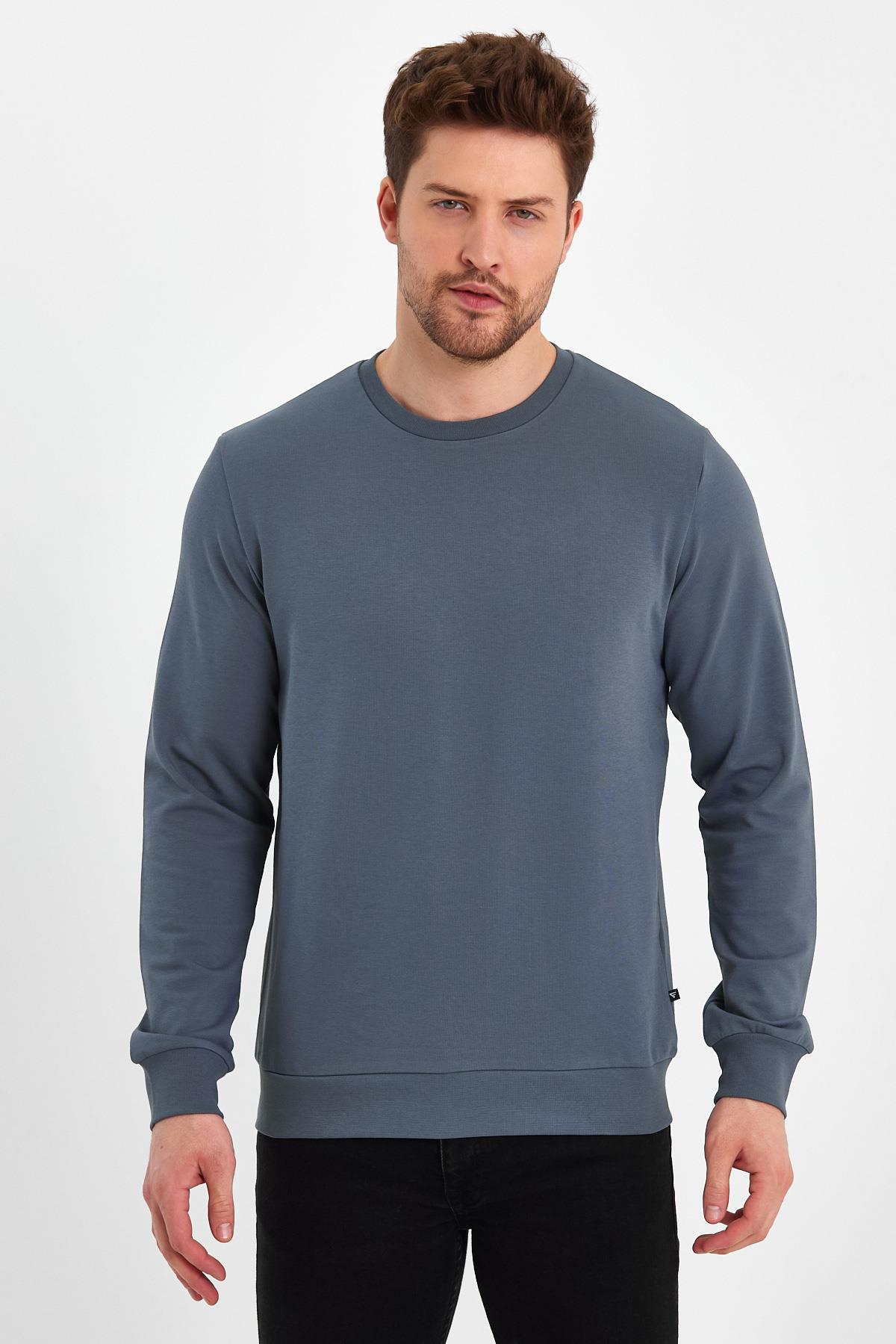 FİHA/ŞEBEK-9025 ERKEK LİKRALİ  SIFIR YAKA SWEAT - İNDİGO
