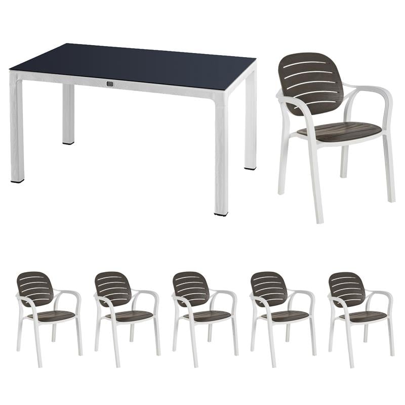 Comfort Beyaz-Antras Takım 6 Sandalye 1 Camlı Masa