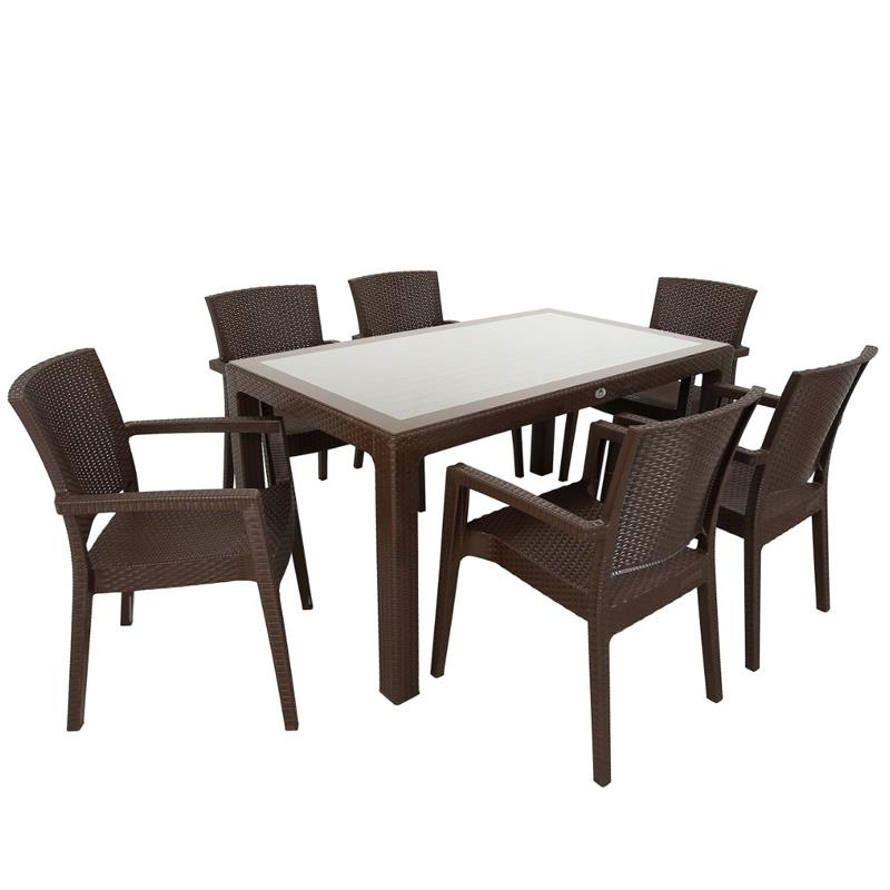 Didim Set Kahve 90*150 Camlı Masa + 6 Ad Koltuk