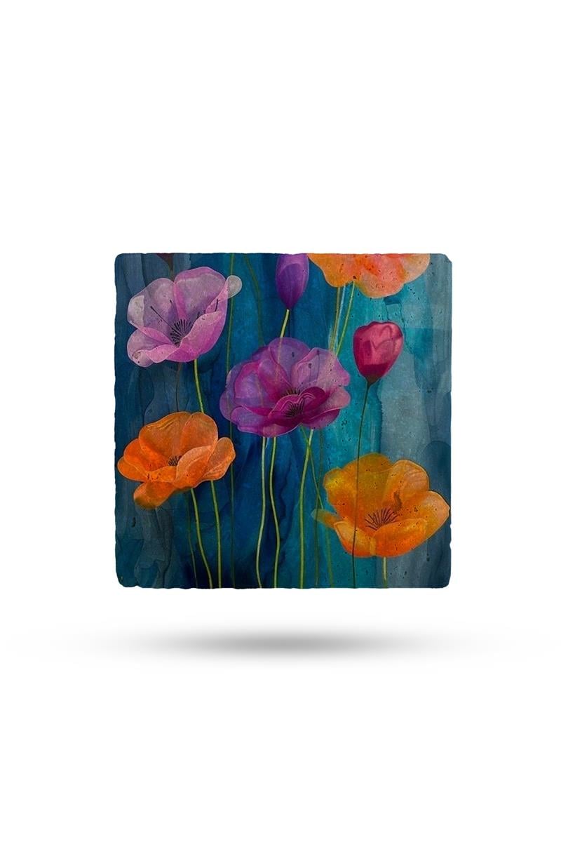 BEGOLONİDoğal Taş Bardak Altlığı Çiçek1 10*10cm