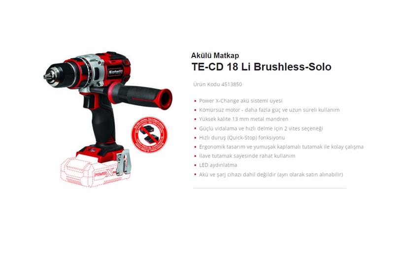 Einhell TP-CD 18 Li BL-Solo Akülü Vidalama