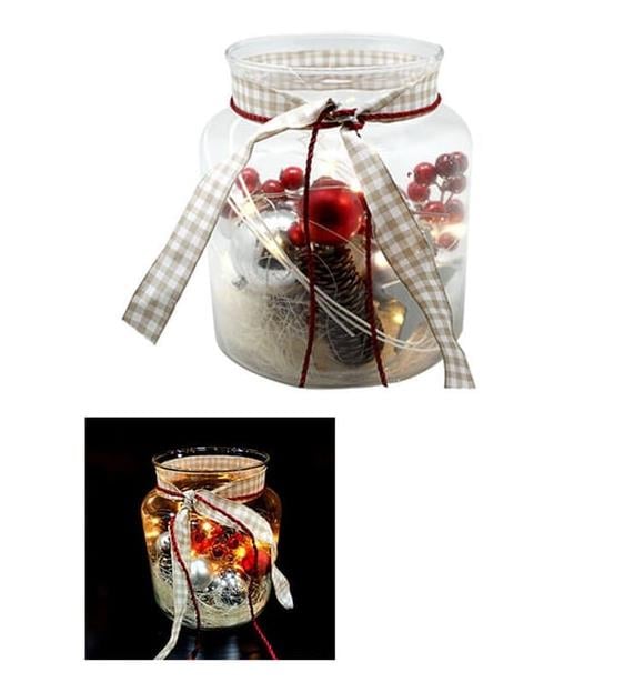 ASTAŞİçi Ledli Dekoratif Kavanoz Kırmızı Berryli