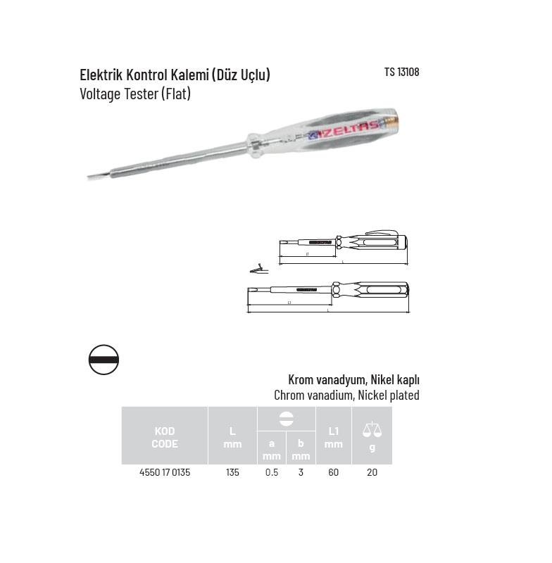 İZELTAŞİzeltaş Elektrik Kontrol Kalemi Düz Uçlu 135 mm