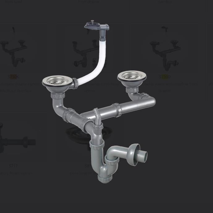 Krom Evye Süzgeçtan Taşmalı Çift Sifon Q90