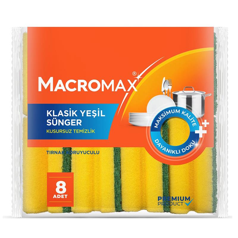 MACROMAXMacro Max Yeşil Oluklu Sünger 8 li