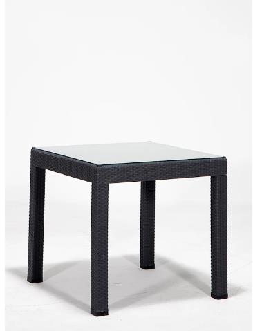 Novussi 90*90 Rattan Camlı Antrasit Masa Classi R0