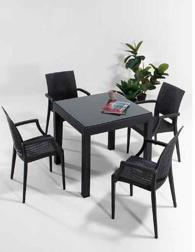 Novussi 90*90 Rattan Camlı Antrasit Masa Classi R0