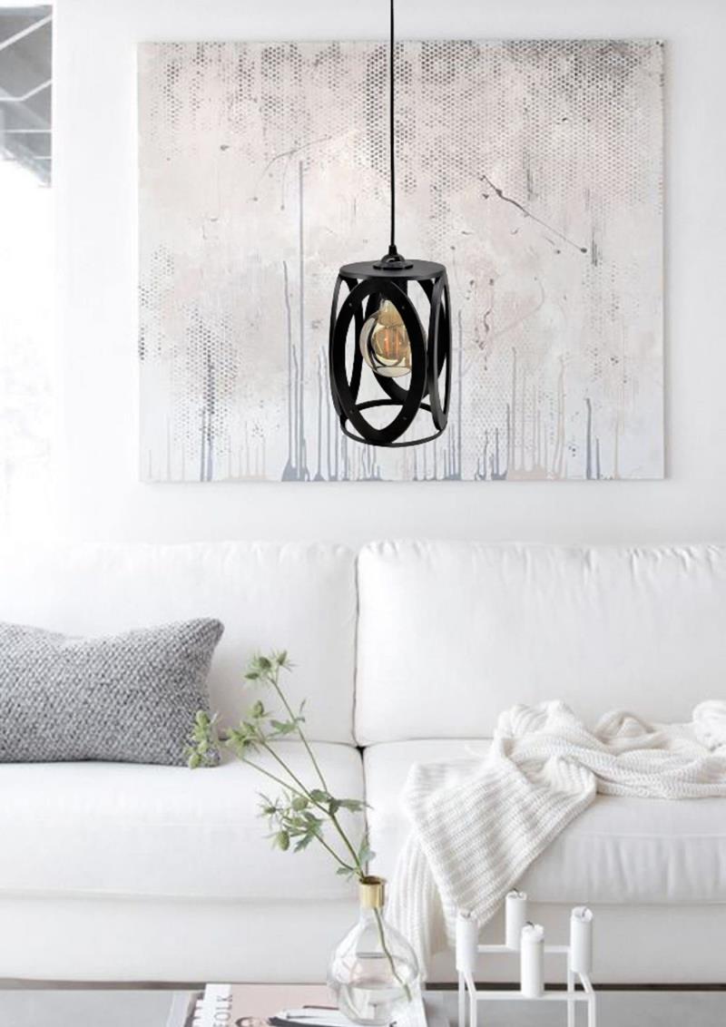 Star Yapı MarketOval Tekli Sarkıt Avize Siyah