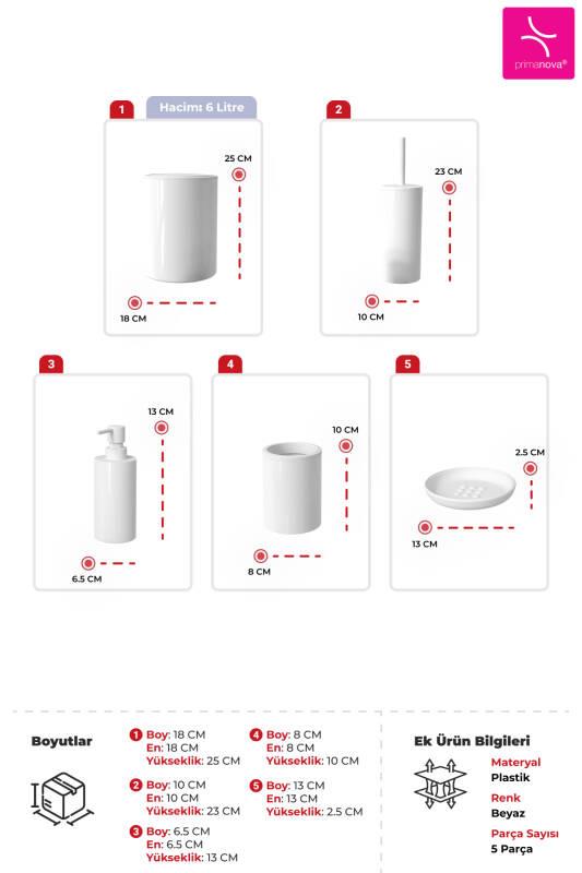 Primanova Flores 5 li Banyo Seti Beyaz
