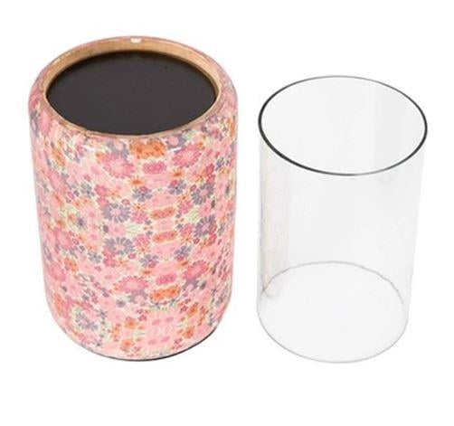 Şiva Çiçek Desenli Silindir Açık Pembe Mumluk