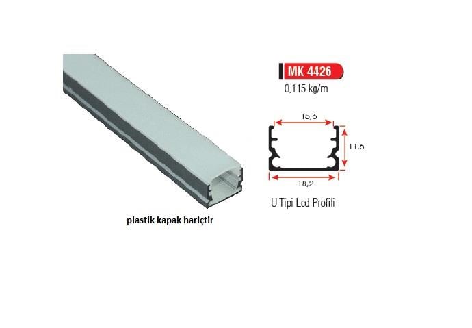 DiğerU Tipi Led Profil 3 Mt Tırnaksız ( Kapak Hariç )