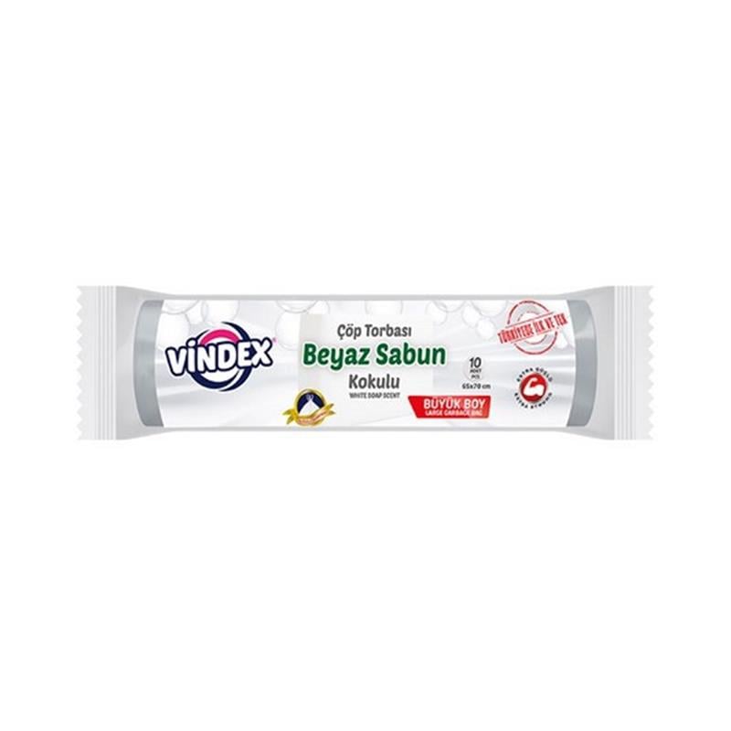 Vindex Beyaz Sabunlu Büzgülü Çöp Torbası Büyük