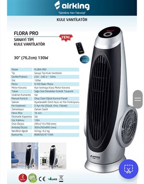 Airking Flora Pro Sanayi Tipi Kule Vantilatör 30