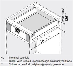 Blum TDBX Antaro Çekmece Yanı 45 cm Sağ Sol Gri