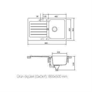 Esty Granit Evye ES8839B01 86x50CM 1 Göz Siyah