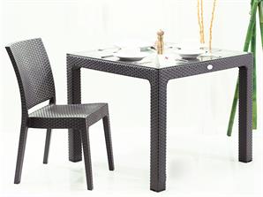 Novussi 90*90 Rattan Camlı Antrasit Masa Classi R0