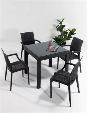 Novussi 90*90 Rattan Camlı Antrasit Masa Classi R0