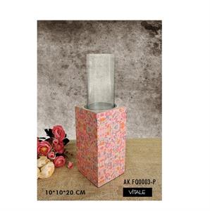 Şiva Çiçek Desenli Köşeli Pembe Mumluk