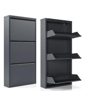 Üçlü Metal Ayakkabılık Dolabı Antrasit