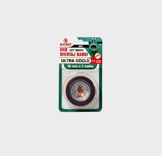 DiğerBumy Çift Taraf VHB Montaj Bandı Gri 18mm*2mt Gri