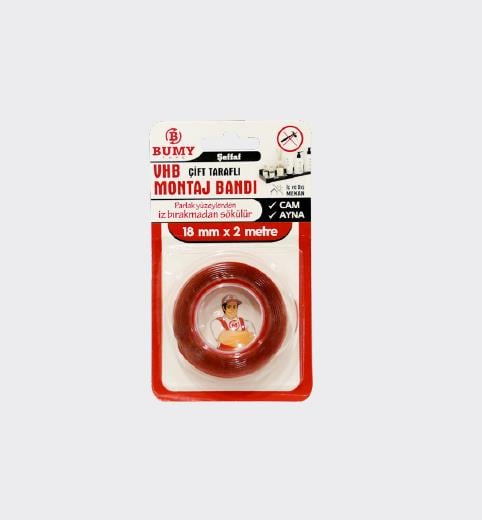 DiğerBumy Çift Taraflı VHB Montaj Bandı 18mm*2mt Şeffaf