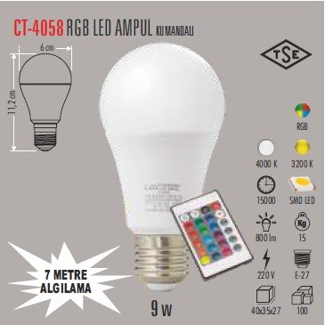 CataCata 9W Kumandalı Rgb Led Ampul