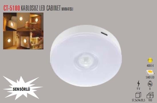 CataCata Mıknatıslı Sensörü Kablosuz Led Kabin 4000K