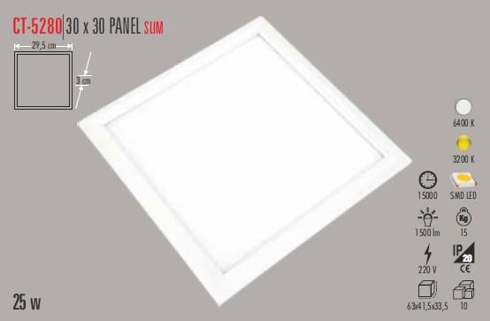 CataCata Sıva Altı 30*30 Led Panel 25 W Beyaz