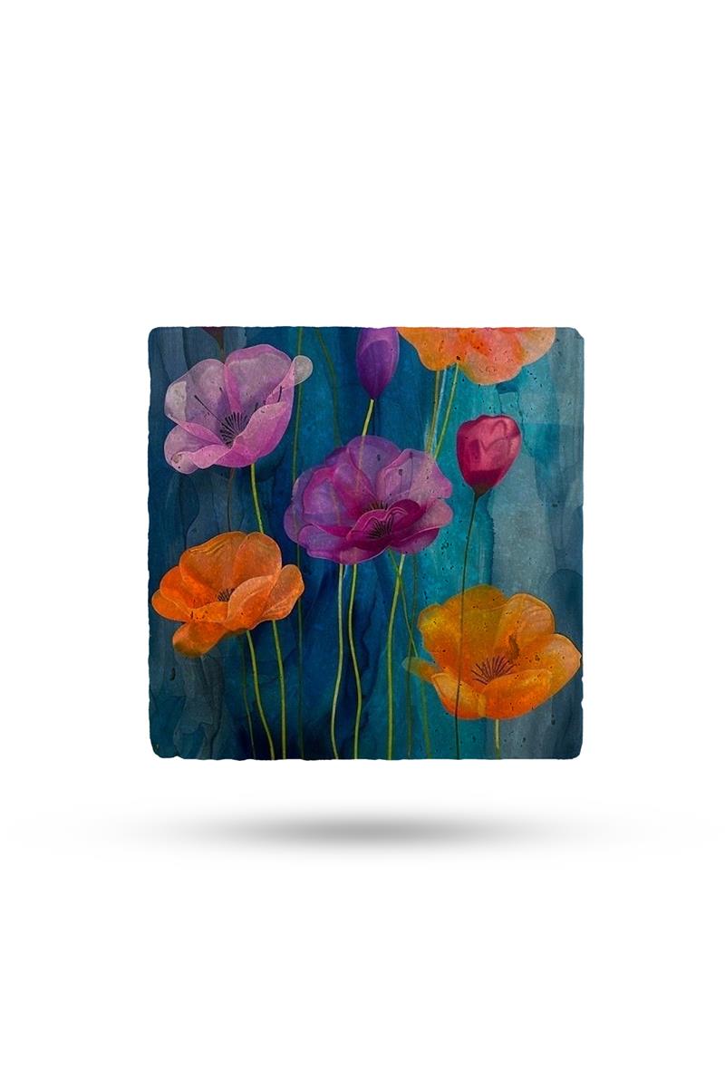 BEGOLONİDoğal Taş Bardak Altlığı Çiçek1 10*10cm