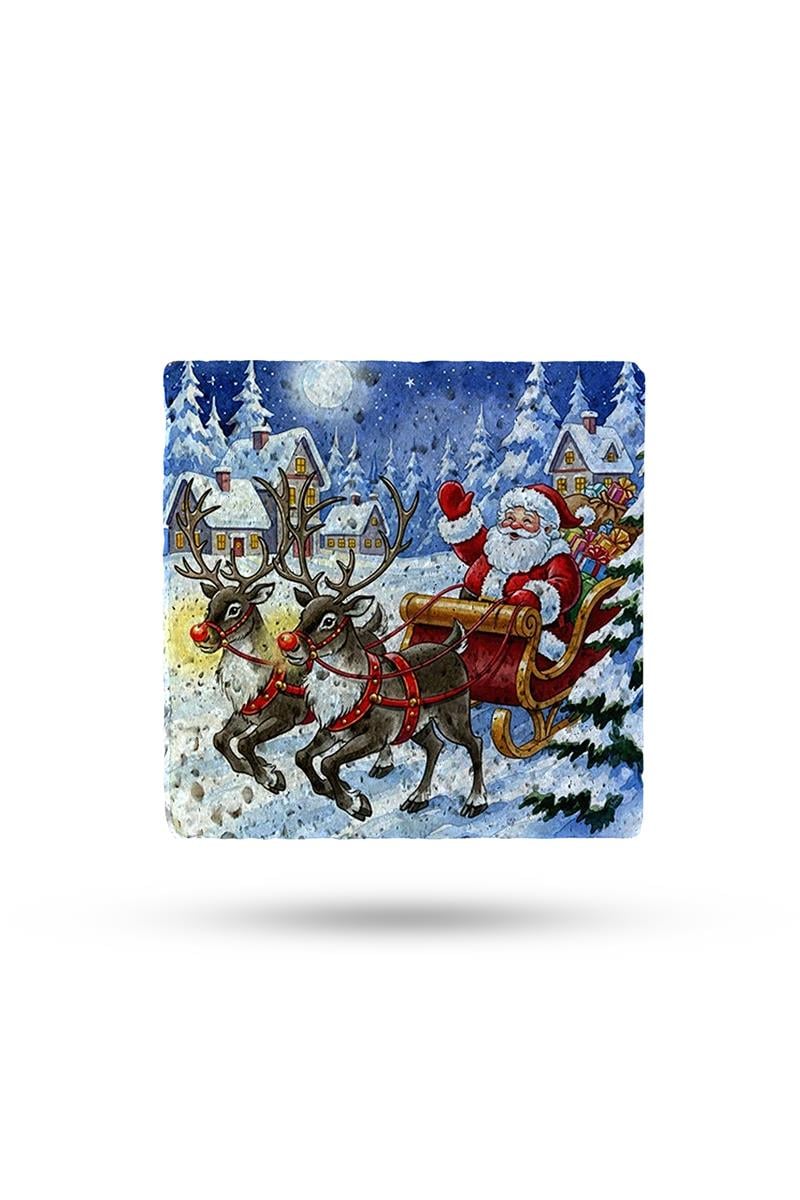 BEGOLONİDoğal Taş Bardak Altlığı Noel Baba2 10*10cm 289-2