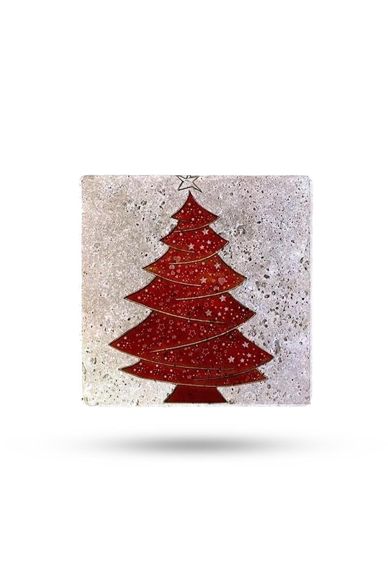 BEGOLONİDoğal Taş Bardak Altlığı Yılbaşı Çam Ağacı 10*10cm